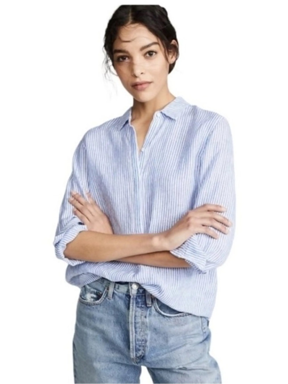 AYR LINEN STRIPED POPOVER TOP LARGE